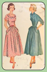 VESTIDO adolescente de una pieza patrón kimono manga 4 gore falda simplicidad 2929 de colección 1949 - Imagen 1 de 4