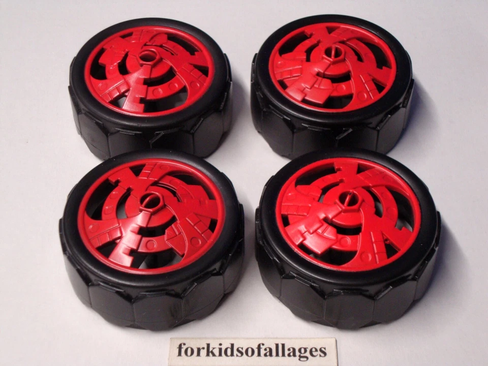 Lote de 4 llantas de plástico KNEX rojo/negro ruedas 2-1/4" - estándar 2,25" K'nex piezas Foto 1 de 1