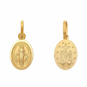 18K Solid Yellow Gold MIRACULOUS Medal Virgin MARY MADONNA 9x14 mm Made in Italy - Picture 1 of 14