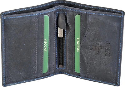 Visconti Mens Oil Blue 'Arrow' Leather Slim Bifold Wallet Gift Boxed Style 705 - Image 1 of 4