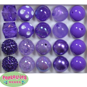 20mm Bubblegum Beads Lot 20 pc. Purple Mixed beads Chunky Jewelry Necklace - Picture 1 of 2