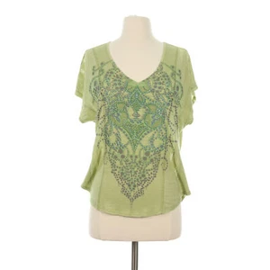 One World Women's Green Embellished V-Neck Shirt Top - Size Small - Picture 1 of 8