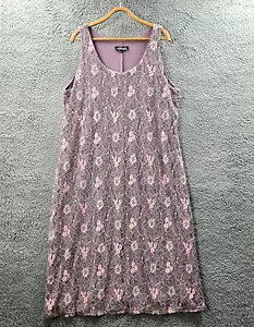 Swish Womens Shift Midi Dres Plus Size 20 Pink Grey Lace Sleeveless Scoop Neck - Picture 1 of 13