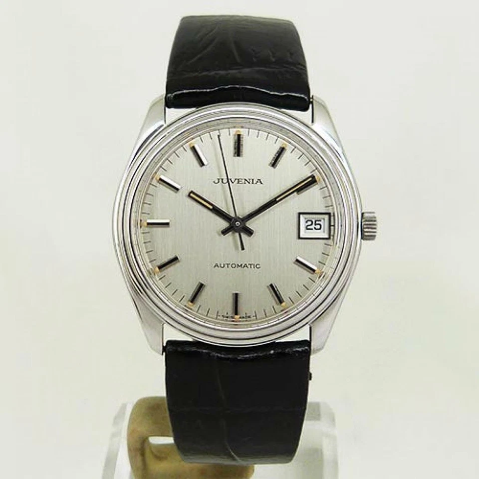 Reloj JUVENIA 9062R Automático Fecha Antiguo Esfera Plateada 34.5mm Para Hombre SS Revisado Foto 1 de 4