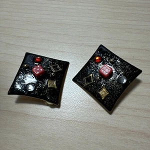 Vintage Black Gambling Theme Clip On Earrings - Picture 1 of 10