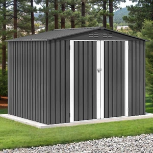 Outdoor Tool Shed 8x6ft All-Weather Galvanized Iron Garden Utility Storage Cabin - Picture 1 of 17