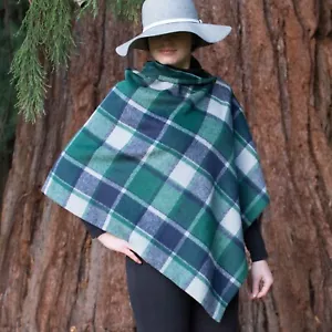 1010. Handmade Green check tweed Cape Poncho - Picture 1 of 9