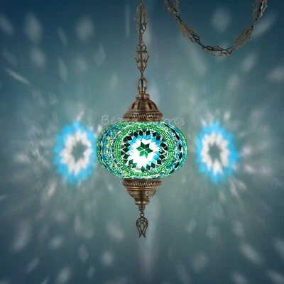 Mosaic Lamp,15 feet chain chandelier hanging on the ceiling(6.5"Tealgreen Globe  - Image 1 of 4