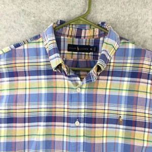 Ralph Lauren Shirt Men Extra Large Blue Slim Plaid Long Sleeve Button Cotton EUC - Picture 1 of 18