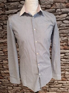Next Mens Banker Shirt, Blue Striped with White Collar Wallstreet Slim Size 14.5 - Picture 1 of 13