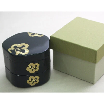 isuke Small 2-tiered Container shaped Plum Jubako Lacquerware Japan - Image 1 of 2