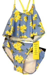 New! Sportswear-Girl's 2 Piece Swimsuit Sport Bikini Set Blue & Yellow - Size XL - Picture 1 of 4