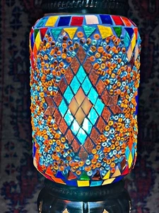 Turkish Moroccan Mosaic Colorful Lamp with Bronze Base Handmade - Picture 1 of 8