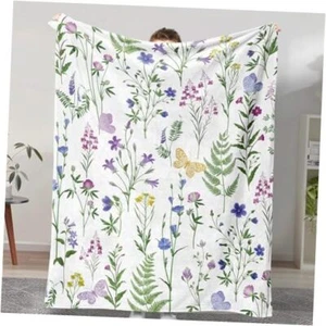 Throw Blanket Botanical Floral Throw Blanket Colorful 50" X 60" Wildflowers - Picture 1 of 8