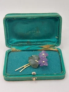 Antique Imperial Russ Faberge 14K Gold 56 Jade Amethyst Floral Ladies Brooch - Picture 1 of 8