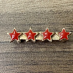 Vintage Red Enamel Four Star Gold Tone Brooch Pin C-Clasp 1 1/4” Patriotic - Picture 1 of 8