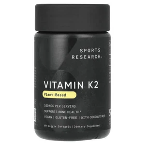 Investigación deportiva, vitamina K2, a base de plantas, 100 mcg, 60 cápsulas blandas vegetales - Imagen 1 de 2