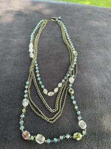 New Cookie Lee Aurora Borealis And Bronze Multi Strand Long Necklace - Picture 1 of 6