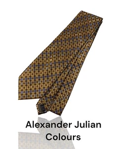 Cravatta Alexander Julian in poliestere, 56"X3,75, ottone/blu/abbronzatura, geometrica. SB-9 - Foto 1 di 5