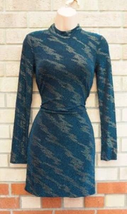 TOPSHOP BLACK BLUE GLITTER LONG SLEEVE HIGH NECK BODYCON PARTY WINTER DRESS 8 S - Picture 1 of 7