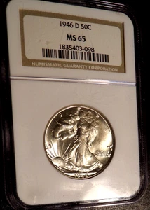 1946-D Walking Liberty Half Dollar-Certified MS-65 by NGC - Picture 1 of 2