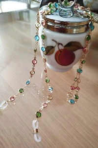 Brillenkette Damen Retro bunte Strass modischer Brillenhalter Kupfermaterial 70 - Bild 1 von 7