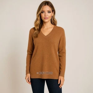 J Crew Wool Blend V-Neck Camel Tan Sweater Long Sleeve Knit Top Size M - Picture 1 of 8