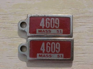 Pair of 1951 Mass Massachusetts DAV Key Chain License Plate Number - Picture 1 of 1