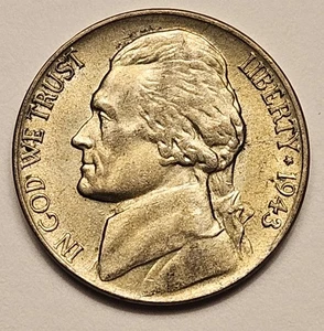 1943 P Silber Krieg Jefferson Nickel schöne WWII Typ Münze (E) - Bild 1 von 2