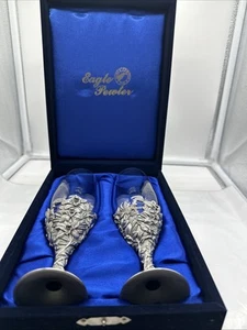 Bicchieri champagne aquila peltro 97 set di due in scatola di velluto vintage - Foto 1 di 8