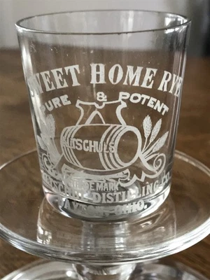 ANTIQUE SWEET HOME RYE DAYTON PRE PRO ADVERTISING SALOON WHISKEY SHOT GLASS  - Image 1 of 4