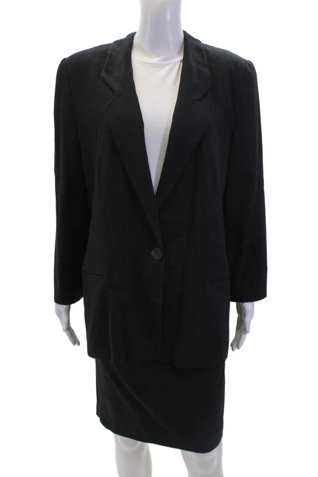 Traje Falda Giorgio Armani Para Mujer Mangas Largas Forrada Dos Piezas Negro Talla 10 Foto 1 de 4