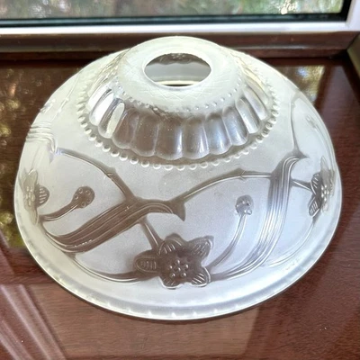 Vintage Frosted Glass Ceiling Light Shade 9.25” Floral Art Deco Style - Image 1 of 4