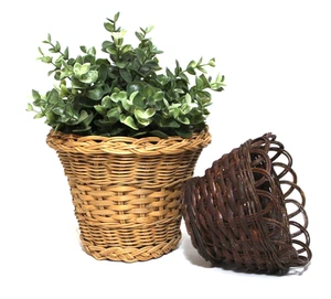 Planter Baskets Wicker Woven Rattan Round Pot Holders Set 2 - Picture 1 of 10