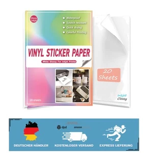 20 Blätter Glänzendes A4 Vinyl Stickerpapier für Tintenstrahl- und Laserdrucker - Bild 1 von 2