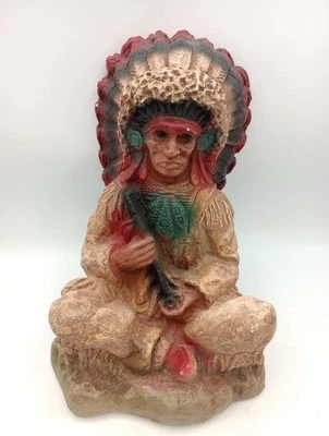 Escultura de tiza de jefe nativo americano con pipa de paz de colección  Foto 1 de 4