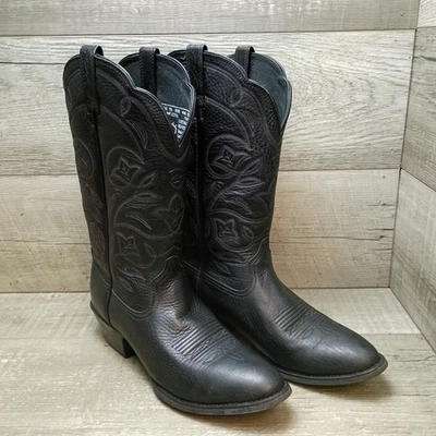 Ariat Couro Preto Cowboy Western Heritage Feminino Tamanho 9 B Biqueira Redonda Puxador - Imagem 1 de 4