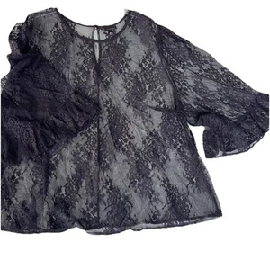 Who What Wear Plus 4X Top trasparente copricapo maniche a campana buco della serratura nero boho - Foto 1 di 7