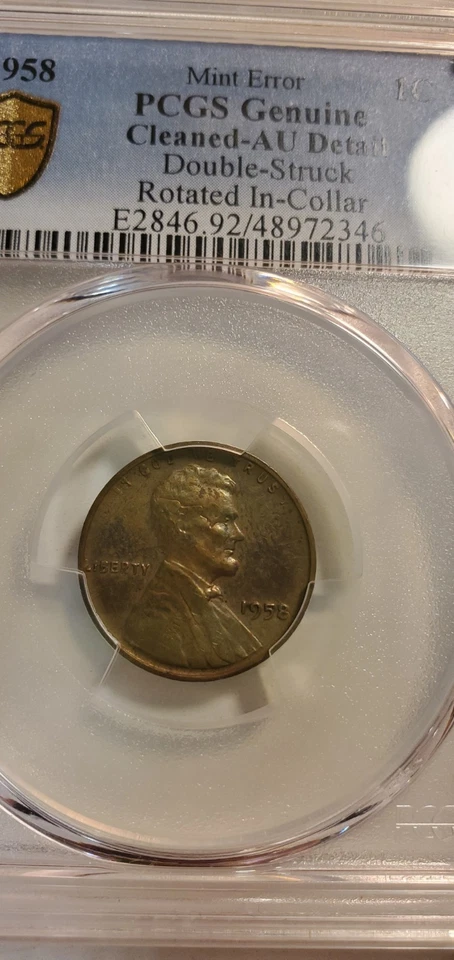1958 wheat penny Doubled Struck Rotated In Collar PCGS Doubled Date,  Double  - Image 1 of 4