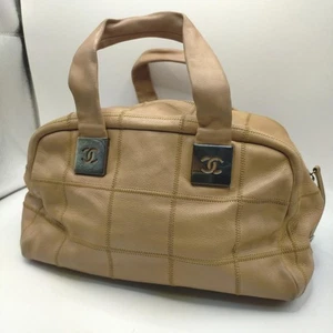 Borsa CHANEL Boston borsetta morbida pelle di caviale beige moda logo tavoletta di cioccolato - Foto 1 di 12