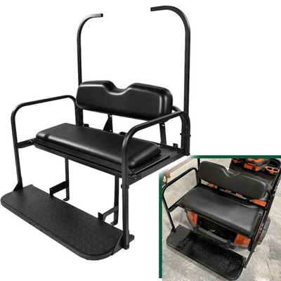 For EZGO TXT 1995-up Rear Flip Seat Kit with Fold Down Pad Black Cushions - Image 1 of 4