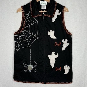 Chaleco de Halloween de Colección The Quacker Factory Cremallera Completa para Mujer MED Fantasma Lentejuelas Araña - Imagen 1 de 9