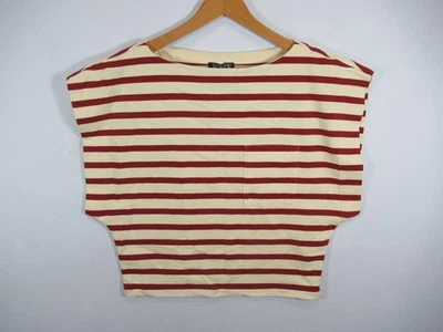 NEW J CREW Boatneck Muscle T-shirt Women Medium Mariner Stripe Red/Cream Preppy - Image 1 of 4