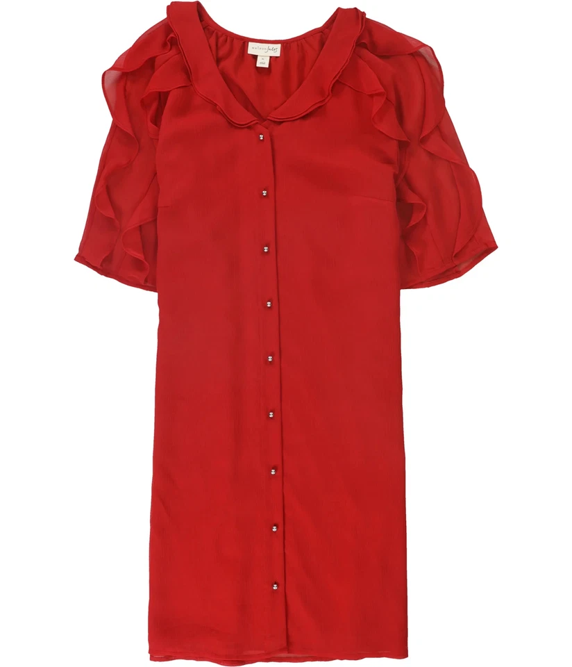 maison Jules Womens Ruffle Shirt Dress, red, 2XL - Image 1 of 1