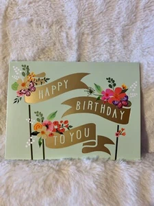 Birthday Card Gold Flags Butterflies Floral - Picture 1 of 5
