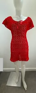 VTG Crochet Dress Red Mini Fit Flare Cotton SZ XS / S (Mexico ?) - Picture 1 of 17