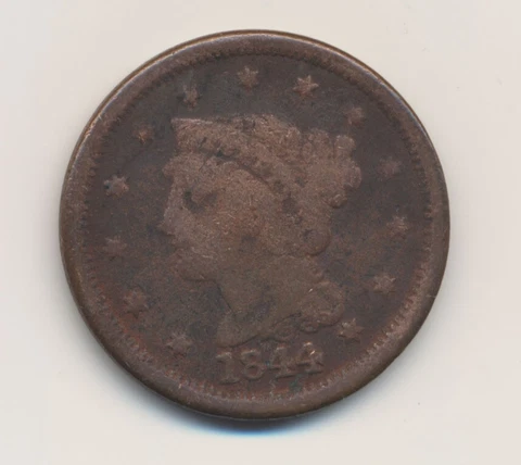 1844 Braided Hair 1c Large Cent A Cover