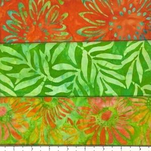 Lot of (3) 1 Yard Cuts 100% Cotton Quilting Batik Fabric Orange Lime Green #15 - Picture 1 of 2