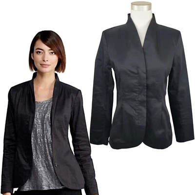 Chaqueta Peplum Ramie Pulida Negra Nueva sin Etiquetas $368 Minorista EILEEN FISHER L  Foto 1 de 4