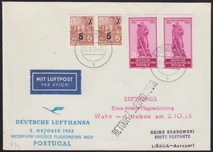 DDR Beleg 1955 MiF Erstflug WEST-Lufthansa Köln-Lissabon Mi.Wert € (1529) - Picture 1 of 2